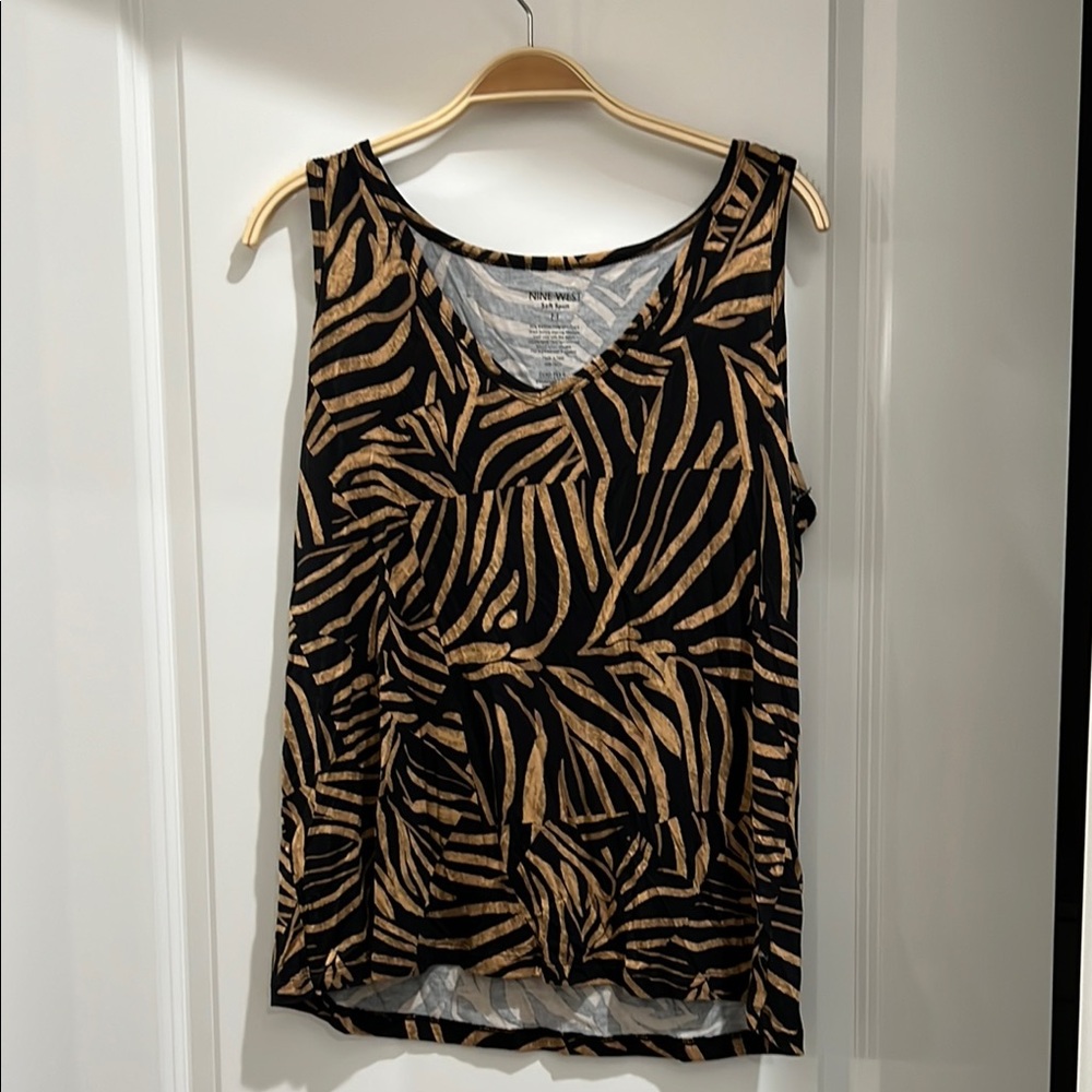 Tan Sleeveless Tank Top with Animal Print